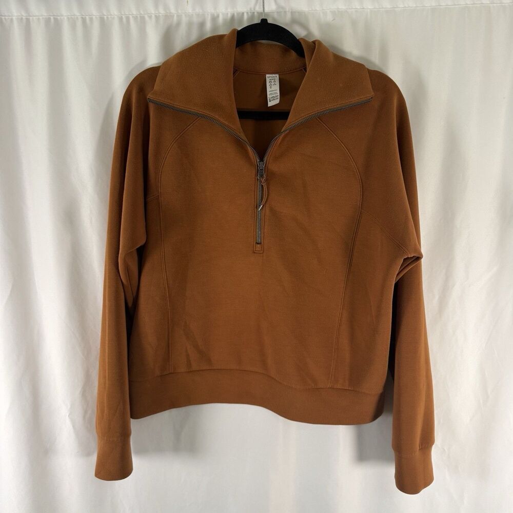 Spanx 1/4 Zip Sweater Women's Medium Orange Pullover Long Sleeve